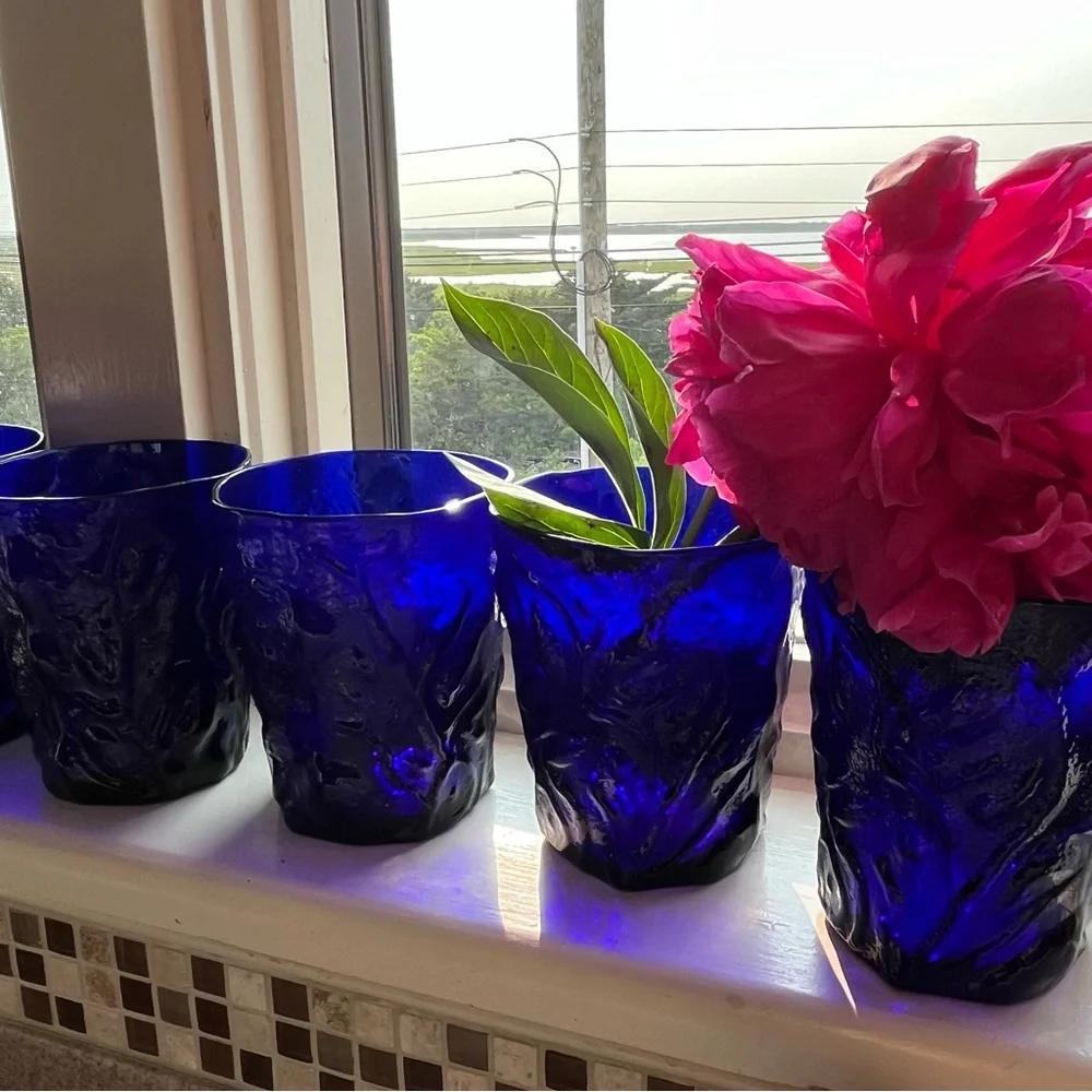 5 Gorgeous Cobalt Blue Textured Drinking Glasses